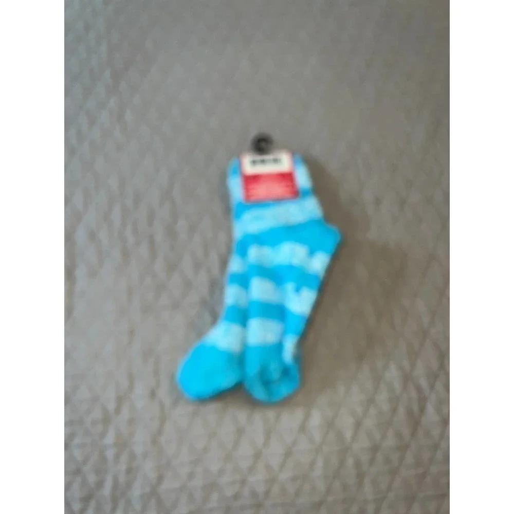 5/ $25 Snugadoo blue stripped fuzzy socks OS